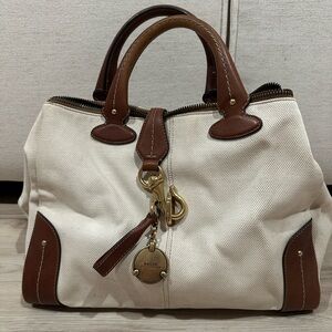 Bally Switzerland Tote - chocolate brown leather and white canvas